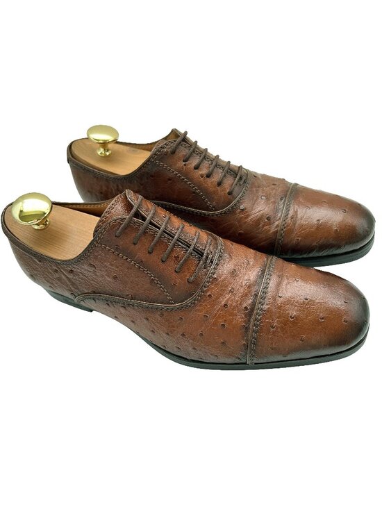 $4000 Gucci Mens Genuine Ostrich Quill Brown Dress Shoes Oxfords US 8 /UK 7 / 41 main image 7